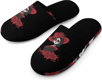 Generic Day of Dead Women Skull Mens Cozy House Slippers Winter Warm Shoes with Anti-Slip Sole for Travel Indoor Outdoor