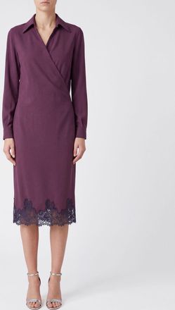 Alberta Ferretti Abito chemisier midi in misto lana con inserti in pizzo