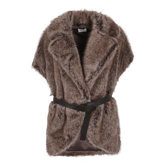 P.A.R.O.S.H. Vests, female, Gray, Size: XS Faux Fur Vest Lapel Collar Nude
