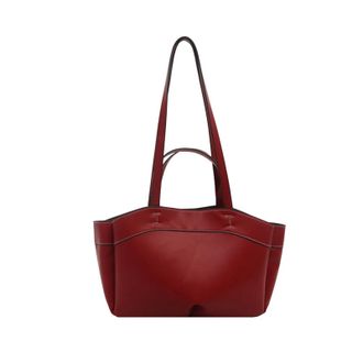 Generic Solid Color Leather Handbag Women Single Shoulder Tote Bag, Large Capacity Commuting Set Handbags Shopping Cross Body Bags(Burgundy)