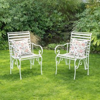 Melody Maison Set Of 2 Ornate Metal Distressed White Garden Chairs - 55cm X 92cm | Size: 55 cm X 92 cm