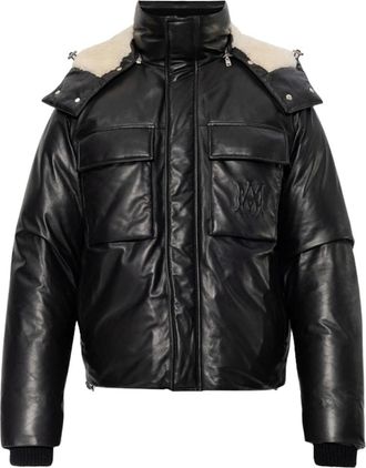 Amiri Mens Amiri Plain Leather Down Jacket - Black - Size: Regular/36