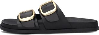 Notre-V Zwarte Leren Slippers Stijlvol Model - Dames - Sandalen - Zwart - 40 EU - Leer - Schoenen