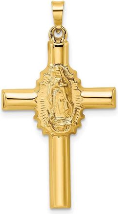Diamond2Deal 14k Yellow Gold Polished Satin Hollow Cross Pendant