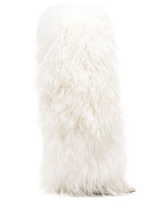 PARIS TEXAS shearling knee-high boots - White