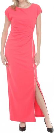 Joseph Ribkoff Rhinestone Trim Side Slit Long Dress In Paradise Coral