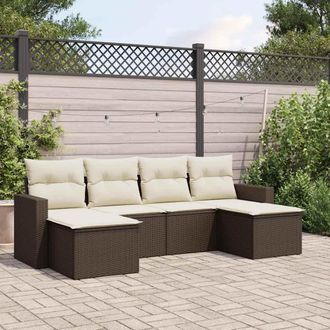 vidaXL Set Sof&aacute;s De Jard&iacute;n 6 Piezas Y Cojines Rat&aacute;n Sint&eacute;tico Marr&oacute;n Vidaxl