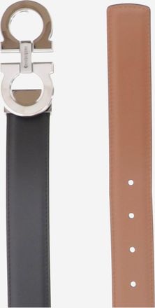 Ferragamo Mens Belt Calf Leather Black-New Cognac Black/new