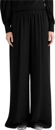 Meimeij Pantalon met rechte pijpen en een losse pasvorm met elastische tailleband - Dames - Wijde Broeken - Zwart - XS - Broeken