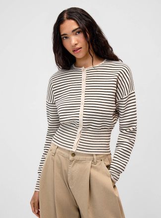 Twik Womens Striped fitted-waist Cardigan Sweater