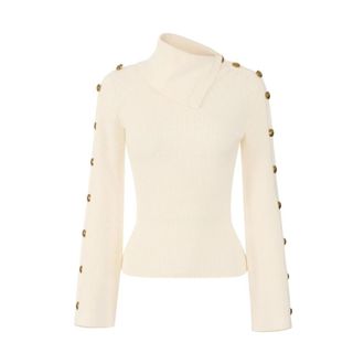 Elisabetta Franchi Trui met Asymmetrische Kraag - Dames - Coltruien - Geel - M - Nylon - Truien & Vesten