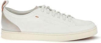 Santoni White Calf Leather Bos Taurus Low Top Mens Sneakers