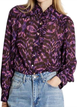 Suncoo Lyric Long Sleeve Blouse In Purple/pink