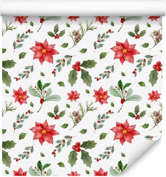 OEM Carta Da Parati Natalizia Bianca, Grigio Chiaro, Corallo E Verde Lime 50x1000 Cm