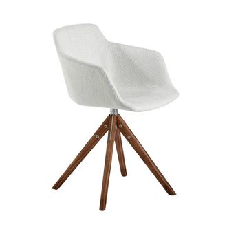 Angel Cerd&aacute; Swivel Dining Chair, Beige Fabric, Walnut Legs