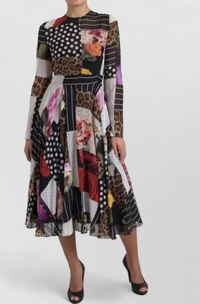 Dolce & Gabbana silk patchwork floral leopard midi dress