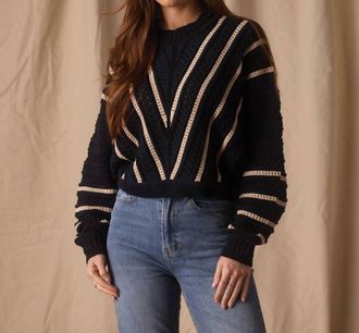 The Normal Brand Apres Chevron Sweater In Navy/birch Stripe