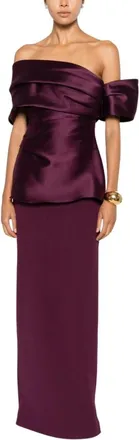 Solace London Kleedjes, Dames, Paars, XS, Satijn, Off-Shoulder Satin Gown