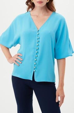 Trina Turk Sail Puff Sleeve Button-Up Top in Below Deck Blue at Nordstrom Rack, Size X-Small