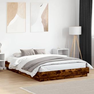 vidaXL Vidaxl - Estructura De Cama Con Luces Led Roble Ahumado 140x200 Cm