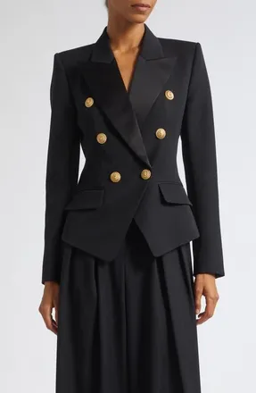 Balmain Double Breasted Grain de Poudre Wool Blazer in Eap Black/black at Nordstrom, Size 36