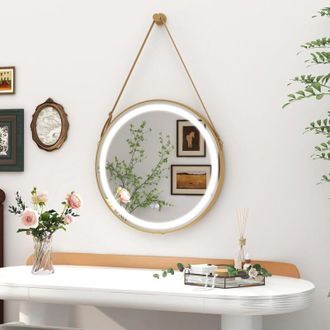 Costway Costway Espejo Ba&ntilde;o Con Luz Led, Espejo De Pared Para Ba&ntilde;o Con Correa De Colgar, Luz Led De 3 Colores, Funci&oacute;n De Memoria Y Desempa&ntilde;ado, Espejo Decora