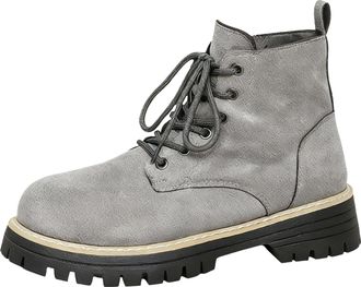 Generic Womens Ankle Boots Platform Chunky Sole Round Toe Suede Combat Style Booties Lace-Up Elegant Stylish Ladies Casual Shoes Cozy Autumn Winter size 7.5