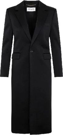 Saint Laurent Satijnen Jas met Knoopsluiting - Dames - Mantel - Zwart - M - Satijn - Jassen