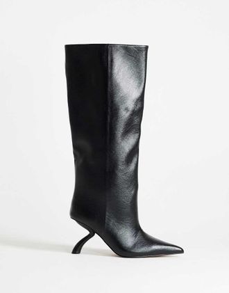 Topshop Trinity stivale al ginocchio con tacco angolare nero