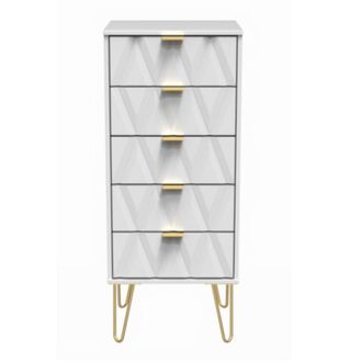 Welcome Furniture Glitz Ready Assembled Tallboy Chest of Drawers with 5 Drawers - White Matt & White - Welcome Furniture | TJ Hughes