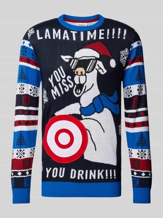 Lindbergh Lindbergh Strickpullover aus Viskose mit Motiv-Stitching in Dunkelblau, Gr&ouml;&szlig;e XL