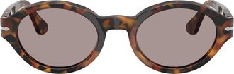 Persol 0po3378s Tortoiseshell Oval Sunglasses with Metallic Detail