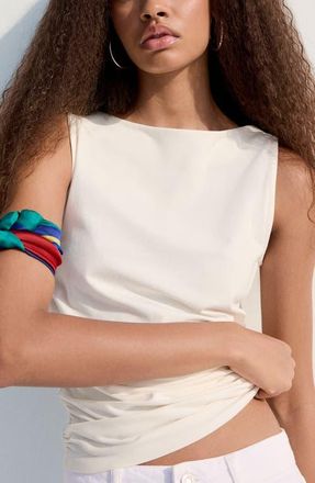 Mango Ruched Stretch Cotton Sleeveless Top in Off White at Nordstrom, Size X-Small