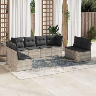 vidaXL Vidaxl - Set De Sof&aacute;s De Jard&iacute;n 8 Pzas Y Cojines Rat&aacute;n Sint&eacute;tico Gris