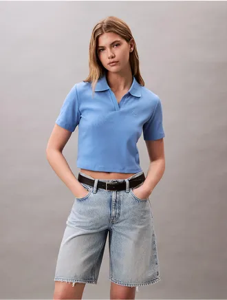 Calvin Klein Jeans Calvin Klein Womens Cotton Contour Rib Polo T-Shirt - Blue - XS
