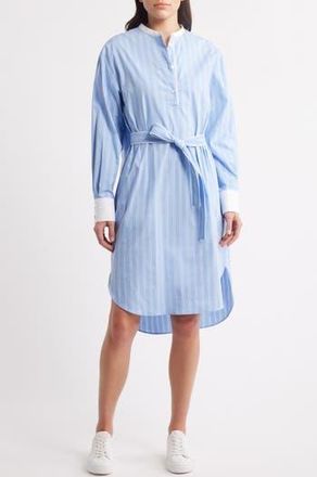 BOSS Dabime Long Sleeve Shirtdress in Chambray Blue Stripe at Nordstrom Rack, Size 14