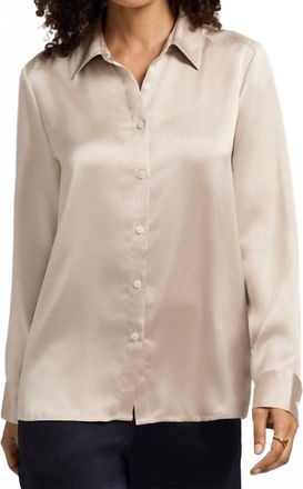 Foxcroft Bianca Beyond Silk Long Sleeve Shirt Top In Champagne
