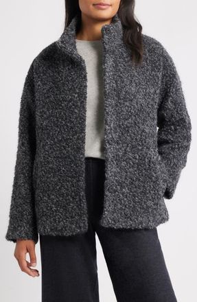 Eileen Fisher Alpaca & Wool Blend Faux Shearling Short Coat in Chash at Nordstrom, Size Xx-Small