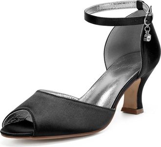 Generic Wedding Bridal Shoes Womens Satin Low Heel Wedding Shoes Heels Bridal Shoes Women Wedding Mid Heels Sandals 6.5Cm,Black,4 UK