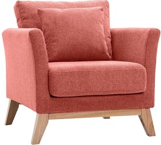 Miliboo Sill&oacute;n N&oacute;rdico De Tejido Efecto Aterciopelado Texturizado Terracota Y Madera Clara Oslo