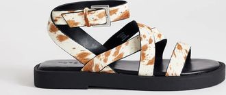 Topshop Sasha - Sandali bassi con cinturini e stampa pezzata in vera pelle-Bianco