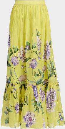 Hemant & Nandita Floral Pintuck Maxi Skirt