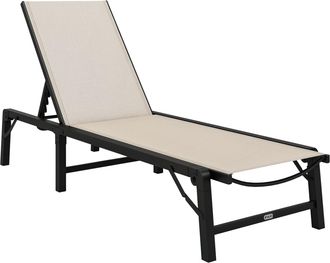 OUTSUNNY Folding Sun Lounger - 5-Position Adjustable Sun Sunbed - Khaki | TJ Hughes