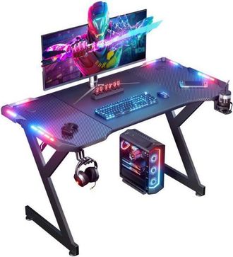 OEM Hlonone Led Mesa Gaming 120 &times; 60 Cm, Escritorio Gamer De Fibra De Carbono Ergon&oacute;micas, Negro