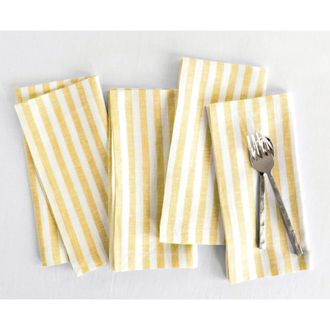 Solino Home Linen Dinner Napkins - Amalfi Stripe, 20 x 20 Inch in Primrose Yellow And White at Nordstrom, Size Large
