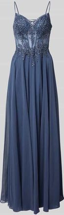 Luxuar Luxuar Abendkleid mit floralen Stickereien in Rauchblau, Gr&ouml;&szlig;e 44