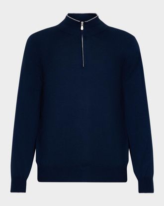 Brunello Cucinelli Men & apos;s Cotton Knit Quarter-Zip Sweater