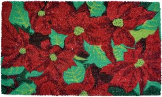 Imports Decor Poinsettia Coir Door Mat, Christmas Floral Coconut Fiber Doormat with Non-Slip PVC Backing, Indoor Outdoor Holiday Entrance Rug