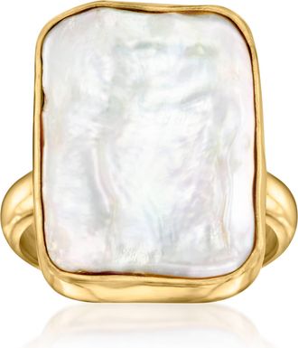 Ross-Simons 19x14mm Cultured Pearl Ring in 18kt Gold Over Sterling