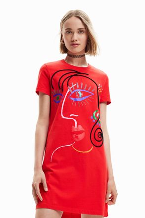Desigual Malua Arty Design Tshirt Dress Red Black Dress 23SWVK89